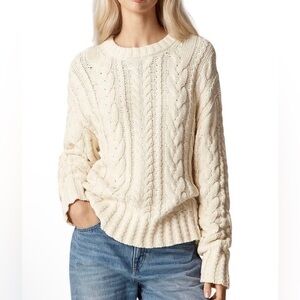 Cream Cable Knit Heritage Fisherman Crewneck Sweater
